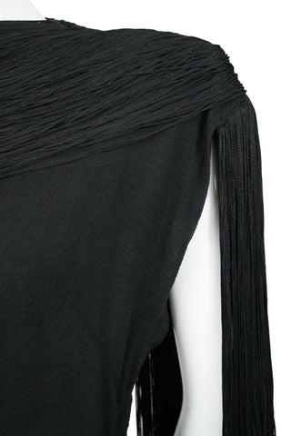 Rare Gilbert Adrian Custom Label Black Vintage Evening Gown with Silk Fringe - Dressing Vintage