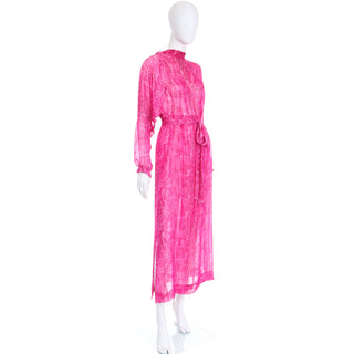 Fine 1970s Givenchy Pink Watercolor Silk Sheer Dress w Low Back