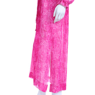 1970s Givenchy Pink Watercolor Silk Sheer Dress w Low Back Rare designer dresses