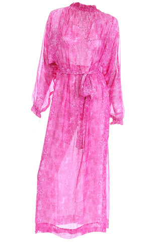 1970s Givenchy Pink Watercolor Silk Sheer Dress w Low Back