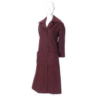 1970s Givenchy Nouvelle Boutique Coat in Burgundy Alpaca Wool  70s