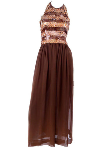 Givenchy Brown Silk Vintage Dress w Sequined Halter Top