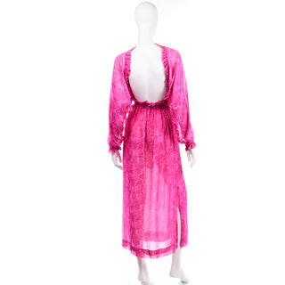 Vintage Givenchy Nouvelle Boutique 1970s Pink Silk Low Back Dress Ruffles