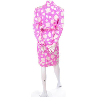 1980s Givenchy Pink & White Floral Silk Day Dress w/ Dome Buttons