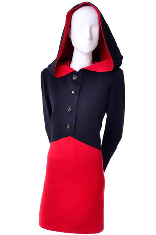 Givenchy Haute Couture Red and Black Wool Vintage Cape Dress