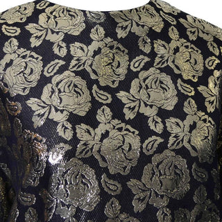 Metallic black and gold vintage blouse with roses