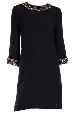 2000s Gucci Black Evening Dress With Jeweled Collar and Cuffs