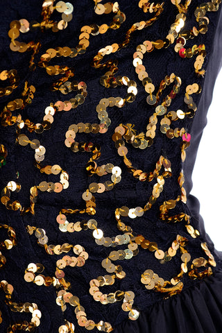 Gunne Sax Jessica McClintock Vintage Gold Sequins Strapless 1980s Dress
