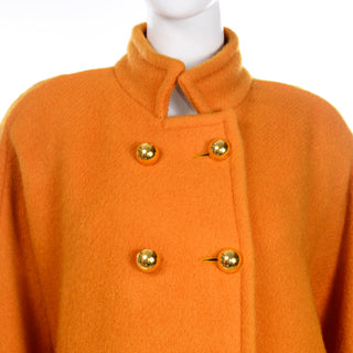 Guy Laroche Orange Mohair Wool Vintage Swing Coat gold dome buttons