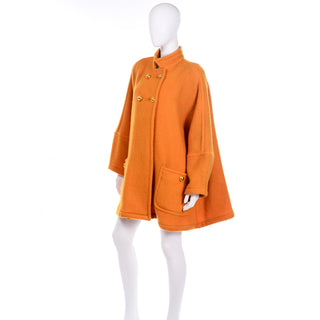 1980s Guy Laroche Orange Mohair Wool Vintage Swing Coat