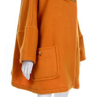1980s Tangerine Guy Laroche Orange Mohair Wool Vintage Swing Coat jacket