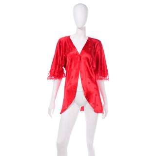 Guy Laroche Red Floral Silk Short Robe