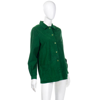 1970s Halston Green Ultrasuede Jacket Style Vintage Shirt with pockets