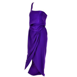 Purple Jersey Vintage Halston Dress Off Shoulder