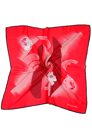 Hanae Mori Red Abstract Print Vintage Silk Scarf