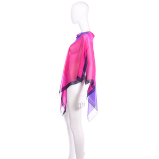 Hanae Mori Vintage Pink & Purple Silk Chiffon Poncho Style Top Late 1970s