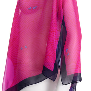Abstract Hanae Mori Vintage Pink & Purple Silk Chiffon Poncho Style Top
