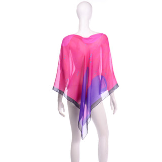 Hanae Mori Vintage Pink & Purple Silk Chiffon Poncho Style Top Sheer