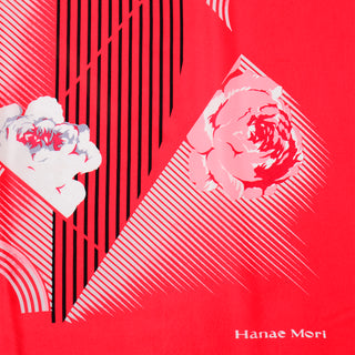 Hanae Mori Red Abstract Print Vintage Silk Scarf Japanese Designer