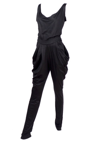 1980s black draping jumpsuit