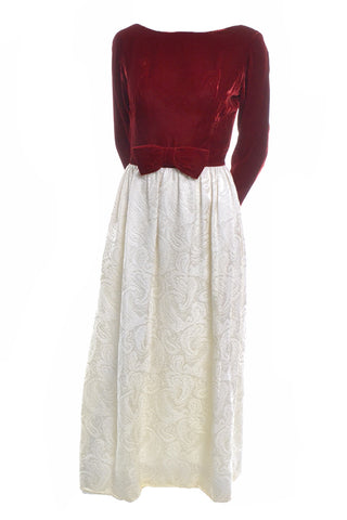60's Harry Kaiser Red Velvet and Ivory Satin Jacquard Dress