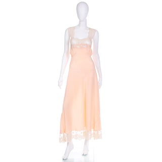 1940s Henri Bendel Peach Silk Evening Gown or Nightgown With Lace L