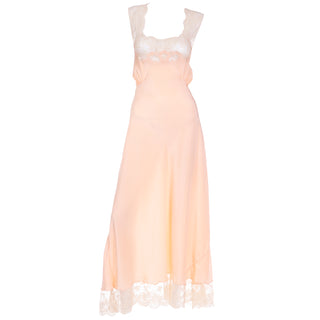 1940s Henri Bendel Peach Silk Evening Gown or Nightgown With Lace