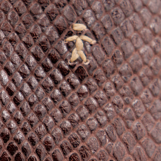1990s Henry Beguelin Reptile Embossed Short Strap Shoulder Bag Handbag w gold stick figure
