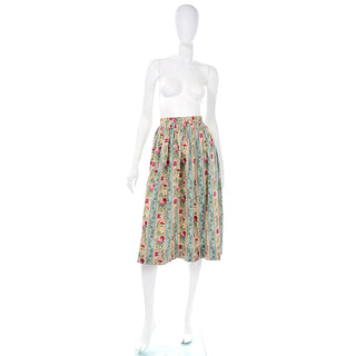 1980s Striped Floral Vintage Midi Skirt