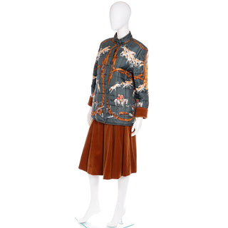 Vintage Hermes corduroy culotte skirt and reversible quilted jacket