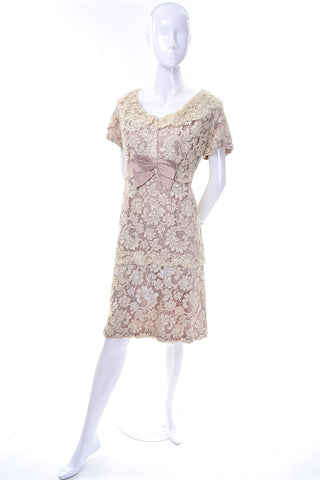 I Magnin Vintage Tiered Lace Dress With Bow 60s 