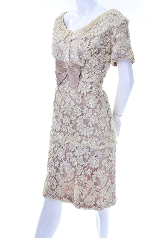 I Magnin 1960s Vintage Tiered Lace Dress With Bow