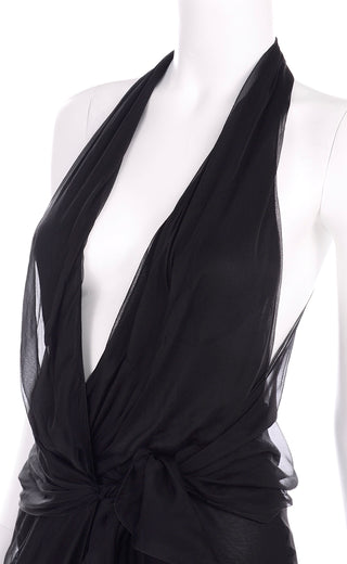 1990s Gianni Versace Vintage Dress in Sheer Black Silk Chiffon w High Slit