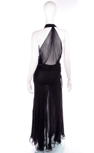1990s Gianni Versace Sheer Black Silk Chiffon High Slit Evening Dress