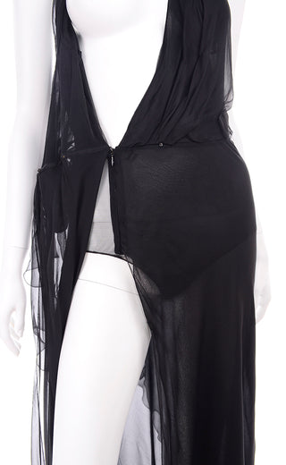 1990s Vintage Gianni Versace Sheer Black Silk Chiffon Evening Dress