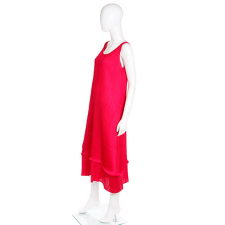 1990s Issey Miyake Vintage Raspberry Pink Red Pleats Please Dress Made in Japan