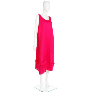 1990s Issey Miyake Vintage Raspberry Pink Red Pleats Please Dress with Plisse Pleats