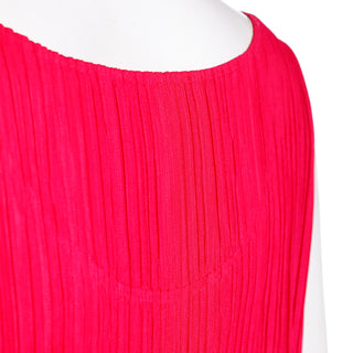 1990s Issey Miyake Vintage Raspberry Pink Red Pleats Please Dress Size L
