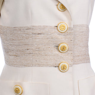 Vintage Jacques Fath Linen Dress and Jacket Suit Monogram Buttons