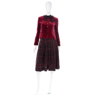 Jaeger Vintage Autumn Winter 3 Piece Skirt Blouse & Jacket Outfit with bow