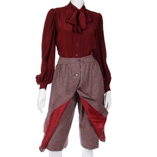 1970s Jean Patou Boutique 3pc Burgundy Culotte Vest & Blouse Outfit