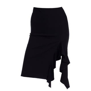 2000s Jean Paul Gaultier Femme Vintage Black Bodycon Skirt W Ruffled Slit
