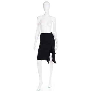 2000s Jean Paul Gaultier Femme Black Bodycon Skirt W Ruffled Slit S