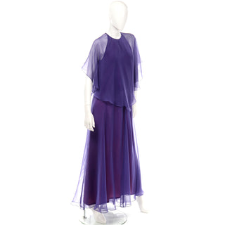 Designer vintage Jean Varon 1970s Blue Chiffon Evening dress