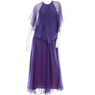 vintage Jean Varon 1970s Blue Chiffon Evening dress rare designer dress