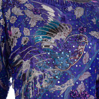 Vintage 1980s Judith Ann Creations Purple Beaded Sequin 2 pc evening Dress W Bird Design