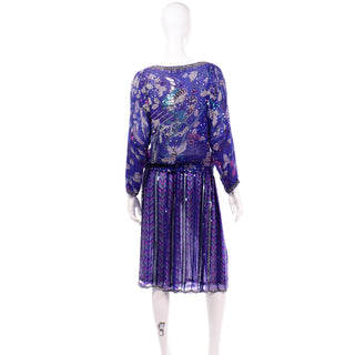 Vintage Judith Ann Creations Purple Beaded Sequin 2 pc Evening Dress W Bird Design