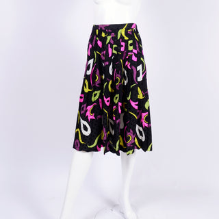 Midi length multi colored pleated vintage skirt neon pattern
