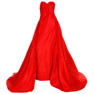 1980s Karl Lagerfeld Fendi Red Silk Satin Strapless Evening Dress w Bolero Size 42 Made in Italy