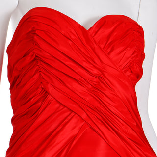 1980s Karl Lagerfeld Fendi Red Silk Satin Strapless Evening Dress w Sweetheart Bodice and Bolero Jacket 